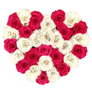 The Royal Roses - Rosenbox in Herzform mit pinken und weißen Rosen