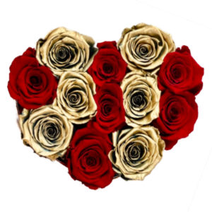 The Royal Roses - Rosenbox in Herzform mit roten und goldenen Rosen
