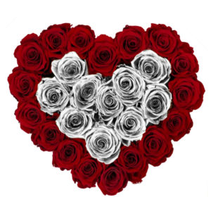 The Royal Roses - Rosenbox in Herzform mit roten und silbernen Rosen