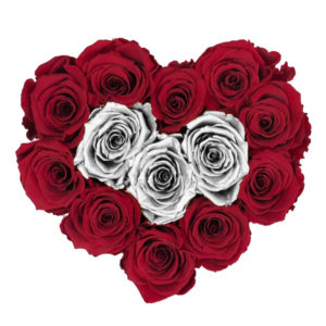 The Royal Roses - Rosenbox in Herzform mit roten und silbernen Rosen
