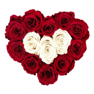 The Royal Roses - Rosenbox in Herzform mit roten und weißen Rosen