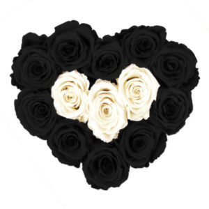 The Royal Roses - Rosenbox in Herzform mit schwarzen und weißen Rosen